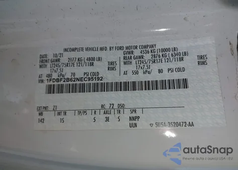 2022 Ford F-250 Xl from USA, damaged, VIN 1FDBF2B62NEC95192